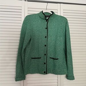 South Cotton Handmade Grandmacore Hand Loomed Green Blazer with Black Accents